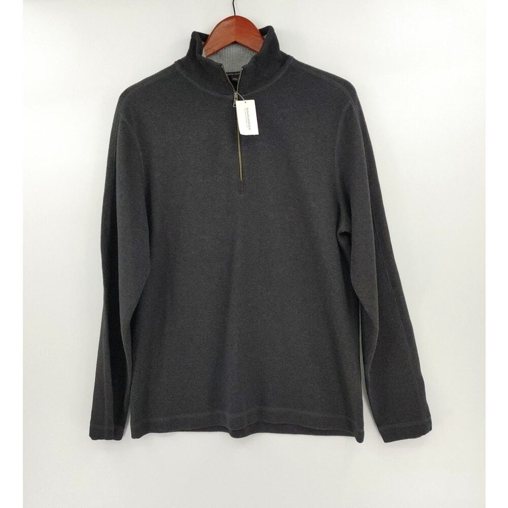 Banana Republic Sweater Mens Medium Heather Gray 1/4 Zip 100% Cotton Jumper‎